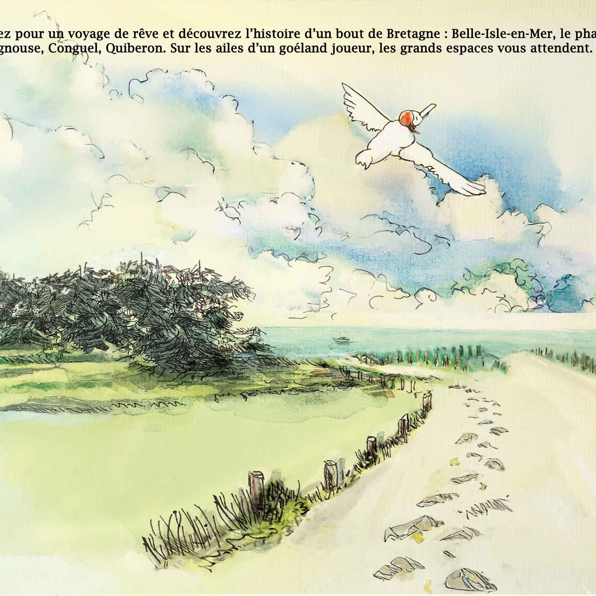 Page de carnet — sentier de Conguel, presqu'île de Quiberon. Étude posée, un chemin qui revient chaque année.